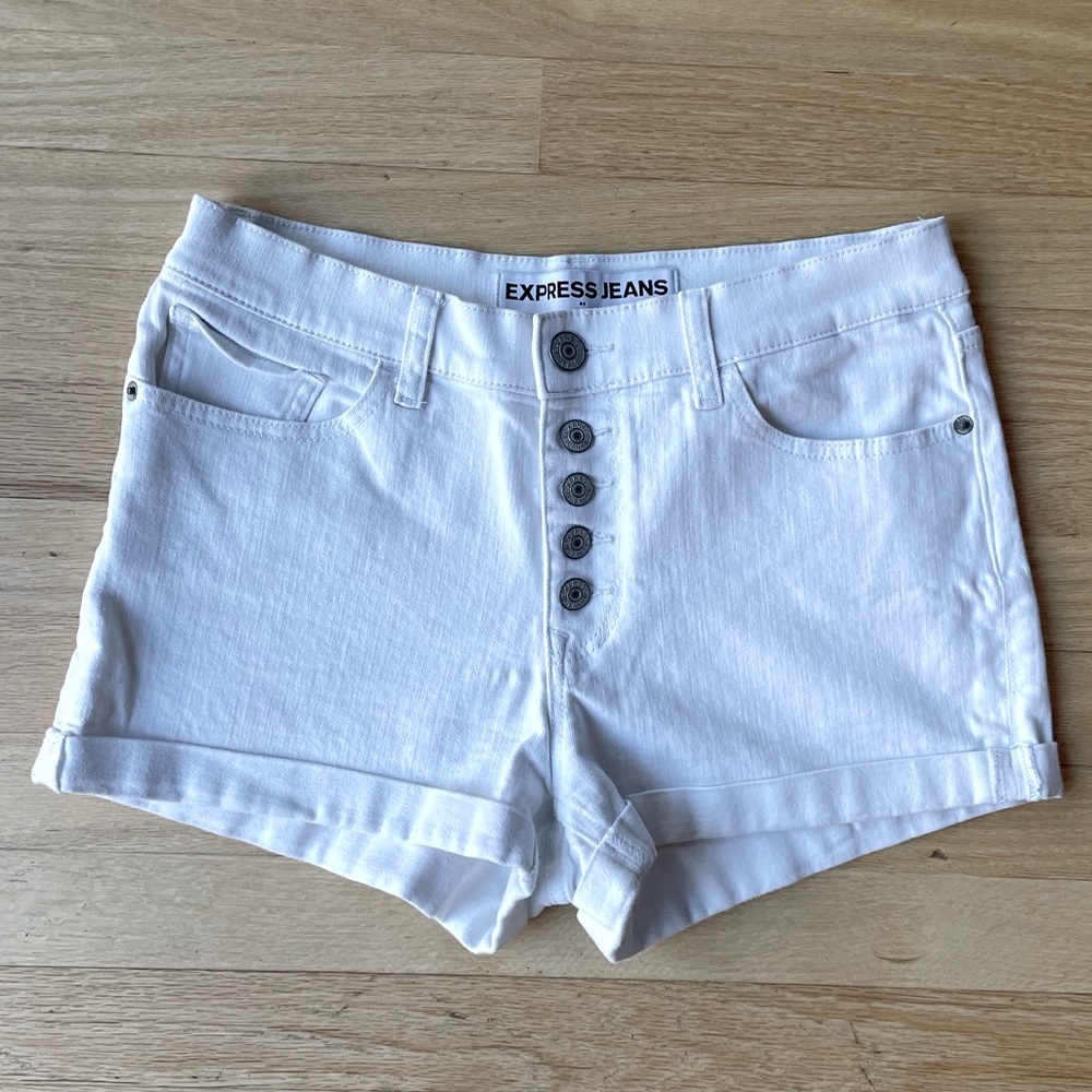 Express White Jean Button Fly Shorts Size 8